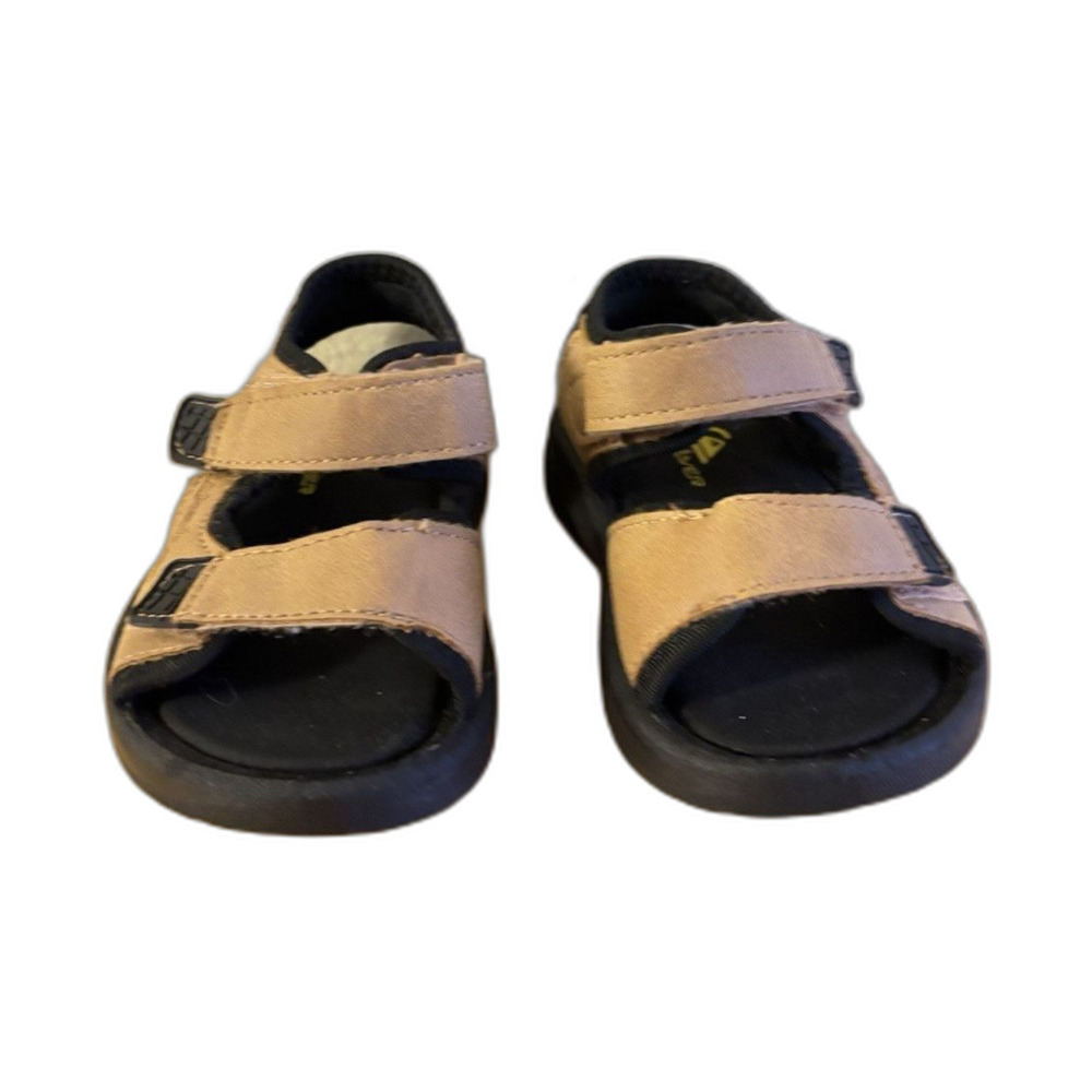 Quicksilver Men’s Leather Sandals US 5 Beige/Black Hook & Loop Adjustable Straps